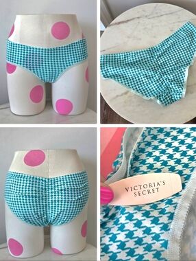 Victoria's Secret VTG Teal Houndstooth Plaid Hiphugger Panty NWT Scrunch Butt